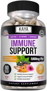 Kaya Naturals Elderberry Immune Support | Elderberry with Zinc and Vitamin C for Adults Elderberry Vitamins, Probiotics & Turmeric 1000mg Immune System Booster Sambucus Elderberry Capsules - 60 Count