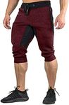 FASKUNOIE Men's Capri Jogger Pants Fashion Summer Short Pants Tapered 3/4 Shorts Wine Red