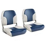 GYMAX Set of 2 Folding Boat Seats, Low Back Captain Chairs with Metal Hinges and Sponge Padding, Ergonomic Seating for Fishing Boats & Yachts (Blue + Gray)