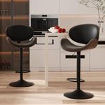 Nalupatio Swivel Bar Stools Set of 2, PU Leather Upholstered Bentwood Barstools with Back & Footrest,Seat Adjustable Height 23.5-32.5IN Counter Height Bar Chairs for Bar Kitchen Dining Room,Black