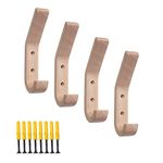 Wooden Hooks Wall Mounted Natural Oak Wood Hooks Decorative Vintage Wood Wall Hooks Organizer Heavy Duty Wall Mounted Hooks for Hanging Coats Key Cap Scarf Bag Towe(4 Pack)