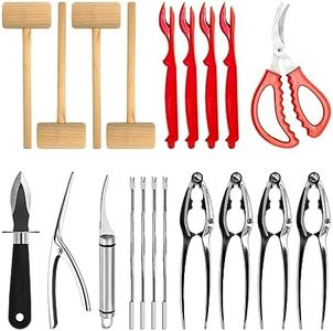 Waltool 21Pcs Seafood Tools Includes Sea Food Scissors, Crab Crackers, Oyster Knife, Lobster Crackers, Crab Hammer and Shellfish Forks, Nutcracker Set for Restaurants, Picnic and Home Use