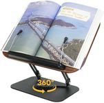 Book Stand for Reading, Adjustable Book Holders for Reading Hands Free with360° Swivel Base, Wood Desktop Book Rest for Display Cookbook, Drawing, Recipe, Textbook, Tablets, Laptops (Black)