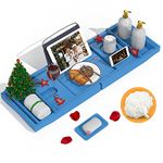 Domax Bathtub Caddy Tray - Expandable Bamboo Tub Tray for Luxury Spa Bath with Book Holder Free Soap Dish Blue