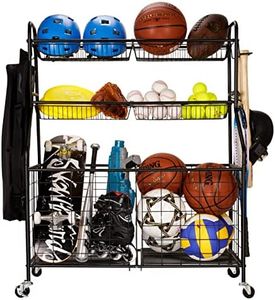 WEYIMILA Sports Equipment Organizer for Garage, Sports Storage for Garage, Garage Toy Storage, Rolling Basketball Rack, Storage for Nerf Gun, Storage Organization for Outdoor/Indoor, Steel, Black