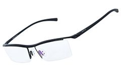 Agstum Mens Pure Titanium Semi-rimless Eyeglasses Business Optical Glasses Frame Clear Lens (Black, Clear Lens)