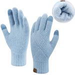 Bequemer Laden Womens Winter Gloves Cold Weather Warm Knit Touchscreen Gloves for Women with Dual-layer Thermal Fleece Lining, Sky Blue