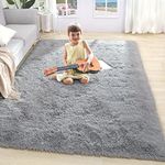 Comeet Soft Living Room Area Rugs for Bedroom Fluffy Rugs for Kids Room, Floor Modern Indoor Shaggy Plush Carpets, Home Decor Fuzzy Comfy Nursery Baby Boys Abstract Accent, Grey Shag Rug 3x5 Feet