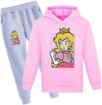 Chitoldeder Peach Princess Kids Pullover Hoodie and Sweatpants Girls Funny Sweater Outfit Set Kids Long Sleeve Tracksuit, Pink, 9-10 Years