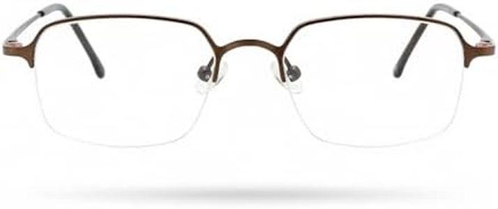 Hit Notion Modified Oval Prescription Eyeglass Frames for Men Women - Metal Semi-Rimless - Matte Bronze - 49-18-140 - Lightweight Comfortable Fit