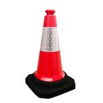 50CM Traffic Cone | PE Road Traffic Safety Cone | High Visibility Red Street Cone | Portable Wind Resistant Traffic Cone with Black Base (1 Pcs)