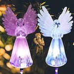 2 Pack Solar Angel Lights, Solar Powered Garden Stake Lights, Multi-Color Changing Angel Decorative Lights for Cemetery Grave Yard Patio Outdoor Decoration Memorial Gifts