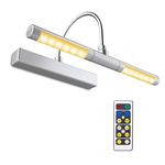 BIGLIGHT Wireless Battery Operated LED Picture Light with Timer & Dimmer, Rotatable Light Heads with 3 Lighting Modes, Remote Controlled Display Lamp for Picture Frame/Painting/Portrait/Art, Silver