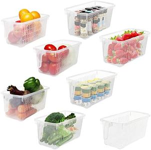 Kurtzy Lot de 8 Rangement Frigo et Placard de Cuisine avec Poignées - 32 cm de Longueur - Bac de Rangement Plastique Transparent pour Salle de Bains, Garde-Manger, Tiroir, Congélateur et Maison