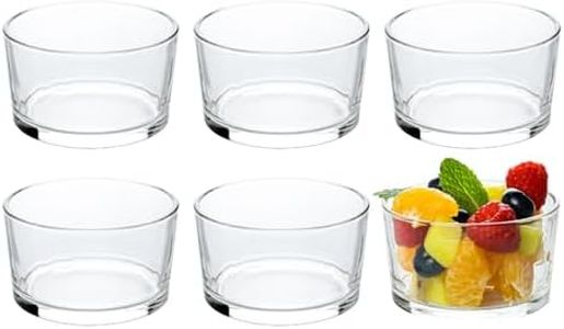 HillSpring Glass Small Bowls, 7.5oz, Set of 6, Clear Mini Bowls for Dips, Sauces, Desserts, Side Dishes, Pudding, Fruit and Charcuterie Boards, Pinch Bowls for Meal Prep, HS-ROUNDBOWL-6PC
