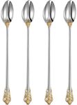 KEAWELL Luxurious 9 Inch Long Iced Tea Spoon Set - 4 Pieces - Gorgeous Design with Exceptional Mirror Polished Finish - 18/10 Stainless Steel- Perfect for Tall Glasses, Cocktails (Gold Accent)