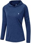 donhobo Women's Long Sleeve Sports Running Hoodie Tops Shirts with Thumb Hole,UPF 50+ Sun Protect Breathable Quick-Dry Fitness T-Shirt Tops for Workout Gym Training Yoga Pilates Navy L