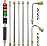 Upgraded Pressure Washer Extension Wand Set, 10 ft Replacement Lance with 6 Spray Nozzle Tips, 45°,90° Curved Rod, 1/4''Quick Connect, 10 Replaceable Anti-Leaked Ring