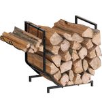 Mutool Metal Firewood Log Holder, Firewood Rack indoor/Outdoor, Fireplace Wood Storage Shelf with 2 Hooks, 45x33x47cm, Black