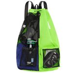 WANDF Swim Bag Mesh Drawstring Backpack with Wet Pocket Beach Backpack for Swimming, Gym, and Workout Gear(XL-Green)