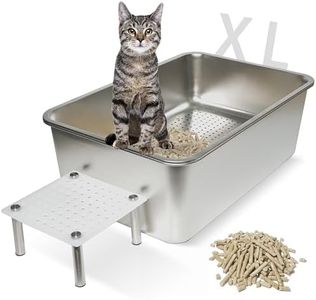 Stainless Steel Sifting Litter Box for Pine Pellets,Extra Large 23.5" x 15.5" x 8" Sifting Cat Litter Box for Wood Pellets