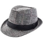 The Tie Hub Grey & Black Woven Fedora Hat – Classic Wide Brim Hat for Men