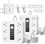 16-in-1 Power Strip with Switch & Surge Protection, Etl Listed Fireproof Power Strip, Upgraded Multifunctional 16 in One Surge Protector, 12AC +2UAB+2type-C Ports for Home, Office (White-2PCS)