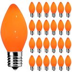 SOTOPOO Ceramic Orange LED Light Bulb, 25 Pack C7 Orange Light Bulbs E12 LED Light Bulbs, Perfect as Christmas Halloween Indoor Outdoor C7 String Light Bulbs Replacement - E12 LED Bulb, 0.6Watt