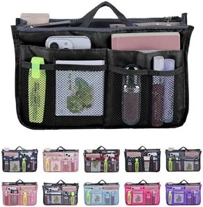 JJ PRIME - Multi-Compartment Handbag Insert | Expandable Liner Bag Pouch Zipper Closure | Tote Bag Organiser Insert with 13 Pockets and Handle for Easy Lifting (Travel, Cosmetics, Toiletries), Black