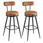 VASAGLE EKHO Collection - 360° Swivel Bar Stools Set of 2, Counter Bar Chairs with Backs, Synthetic Leather with Stitching, Mid-Century Modern, 76 cm Tall, Kitchen Home Bar, Caramel Brown LBC889K88