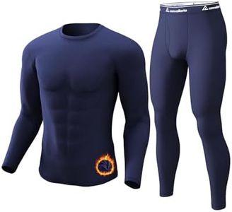 CL convallaria Long Johns Thermal Underwear for Men Soft Fleece Lined Base Layer Cold Weather Top Bottom Gift Set Midweight Crew Neck Blue XXX-Large