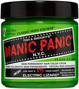 MANIC PANIC Electric Lizard Green Hair Dye – Classic High Voltage - Semi Permanent Bright Neon Green Hair Color With Lime Green Hues – Glows in Blacklight - Vegan, PPD And Ammonia Free (4oz)