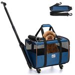 Lekespring Cat Carrier with Wheels, Rolling Pet Carrier with Telescopic Handle and Shoulder Strap, Airline Approved Pet Carrier for Small Dogs Medium Cats up to 25lb, Blue