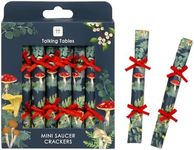 Talking Tables Handmade Eco-Friendly Saucer Christmas Crackers | Mini Size | Mushroom Themed Design | Contains Joke/Questions | Plastic-Free | Recyclable Tableware for Xmas, Size 13cm Pack of 8