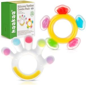 haakaa Baby Teethers Baby Teething Toys Silicone Teething Toys for Babies Soothe Teething Pain and Itching Gums, Freezer Safe & BPA Free, Colorful Palm and Ferris Wheel Shape for 3M+ Babies, 2 pcs
