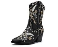 Cowboy Boots Woman Cowgirl Western Boots For Women Ladies Chunky Heel Wide Mid Calf Pointy Toe Country Fashion Womens Shoes with Side Zip