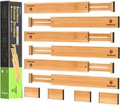 ANTOWIN Bamboo Drawer Dividers, Expandable Drawer Separators Splitter, 17-22 inches Adjustable Spring-loaded Organizer for Large Utensil, Clothes, Tools Drawers, 6 Pack Dividers + 4 Pack Baffle