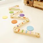 BanaSuper Wooden Toddler Balance Beam Colorful Obstacle Stones Montessori Toy for Kids Balance Trianing Gymnastics Obstacle Children Balance Board (Balance Beam with Steping Stones)