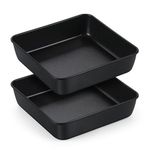 Herogo 9 Inch Baking Tin Set of 2, Square Deep Brownie Cake Tin with Non-Stick Coating, Stainless Steel Oven Cake Tray for Baking, Roasting, Wedding, Birthday, Non Toxic & Healthy, 23.5 x 5cm (Black)