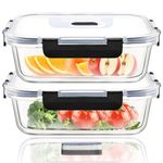 Hcrvvi Food Storage Containers - Food Containers 2 Pcs, with Upgraded Snap Locking Lids, Airtight Glass Containers Set, Meal Prep Containers Reusable, Glass Containers with Lids 1040ml, BPA Free