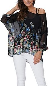 Vanbuy Womens Flowy Sheer Chiffon Top Bohemian Batwing Sleeve Shirt Summer Beach Blouse Z336-43-4326