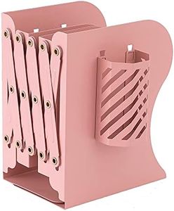 Simplesun Expandable Bookends, Metal Adjustable Book Ends for Heavy Books, Book Shelf Organizer Holder for Desk, Office Home School Kid Student Book Stroage (Pink)