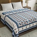 BLOCKS OF INDIA 100% Cotton Dohar King Size Reversible Hand Block Printed Malmal Summer Dohar/Blanket (Blue White Gad), 300 TC