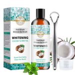 Coconut Pulling Oil for Teeth,Mint Oil Pulling Mouthwash with Tongue Scraper,Natural Coconut Oil Pulling for Fresh Breath,Teeth Whitening & Healthy Gums,Alcohol Free Mouthwash 8 Fl.Oz