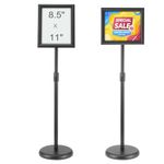 VEVOR Pedestal Sign Holder, 8.5 x 11 Inch Vertical and Horizontal Adjustable Poster Stand, Heavy-Duty Floor Standing Sign Holder with Round Base for Display, Advertisement, and Outdoor, Black