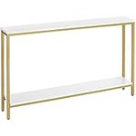 HOOBRO Console Table, 120 cm Narrow Long Entryway Table, 2-Tier Sofa Table with Open Storage Space, Industrial Hallway Table, for Living Room, Corridor, Foyer, Entrance, White and Gold DW20XG01G1