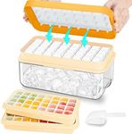 Ice Cube Tray with Lid and Bin, 64 pcs Ice Tray Kit with Ice Scoop, Ice Cube Pop Out Tray, Ice Cube Trays for Freezer, Ice Cube Molds, BPA Free, Easy Release Stackble Spill-Resistant ZZWILLB (Orange)