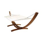 CHARLES BENTLEY Extra Large 4M Hammock, With Larch Wooden Arc Stand, For Two People, Adjustable Hammock Height, In Cream, Free Standing, Canvas Fabric, Swing Seat, Cotton, Polyester (400x120x130cm)