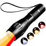 Red Light Tactical Flashlight Rechargeable，1800K Warm Light for Eye Care,Photography Fill Light， 4 in 1 White Light and Yellow Light and Amber Lamp and Red Light, Night Observation.