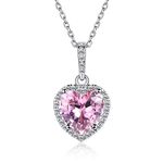 ChicSilver 925 Sterling Silver October Birthstone Necklace for Women Pink Gemstone Shape of My Heart Wedding Fashion Jewelry